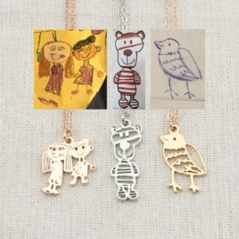 Custom Kids Drawing Painting Necklace Stainless Steel