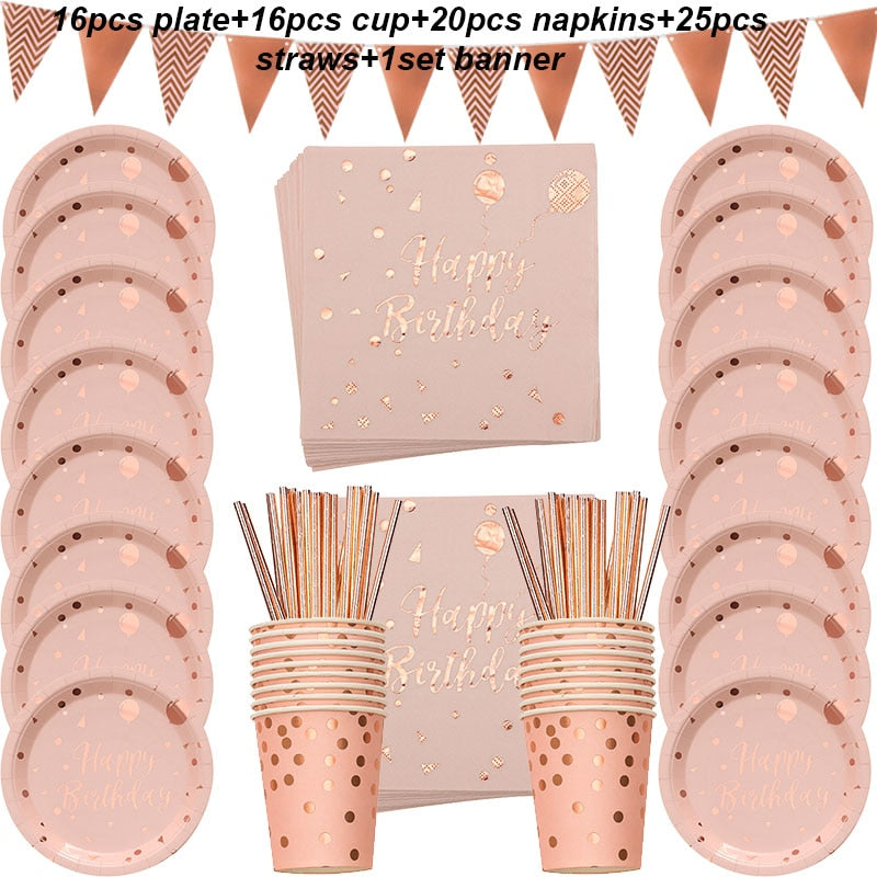 Party Disposable Tableware Set Rose Gold Supplies