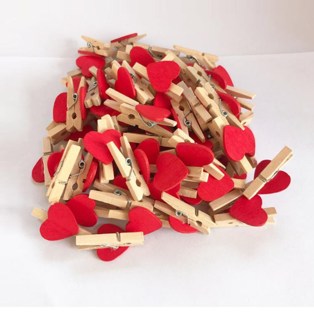 50pieces/lot Red Heart Love Wooden Clothes