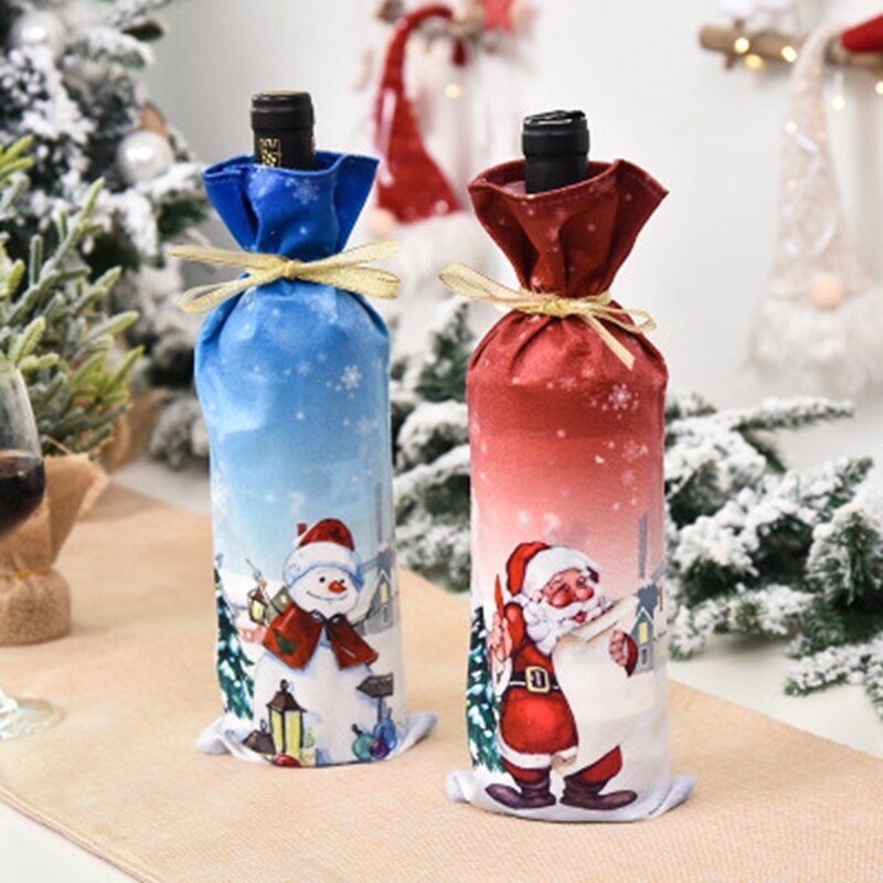 Cloth Christmas Wine Bottle Covers Santa Claus Wine Bottle Bag