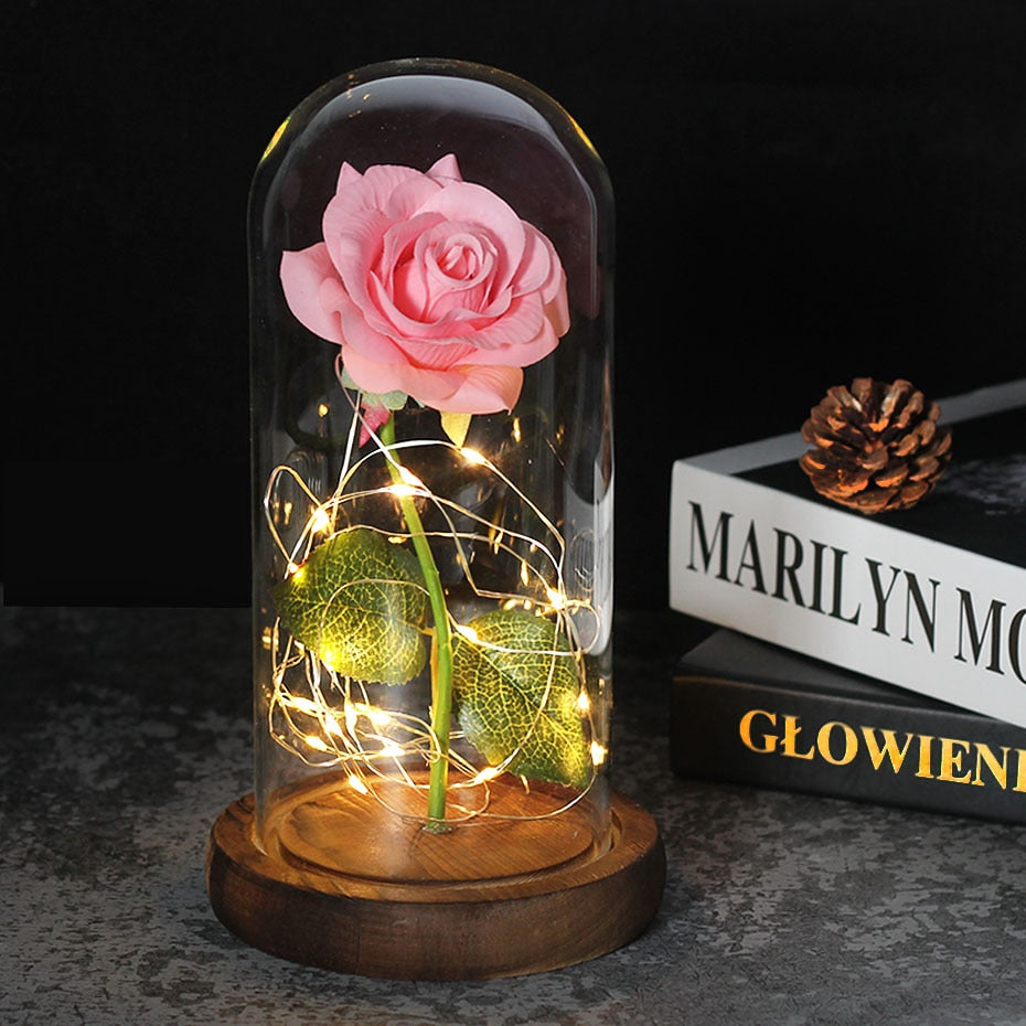 Beauty And The Beast Rose Rose In LED Glass Dome