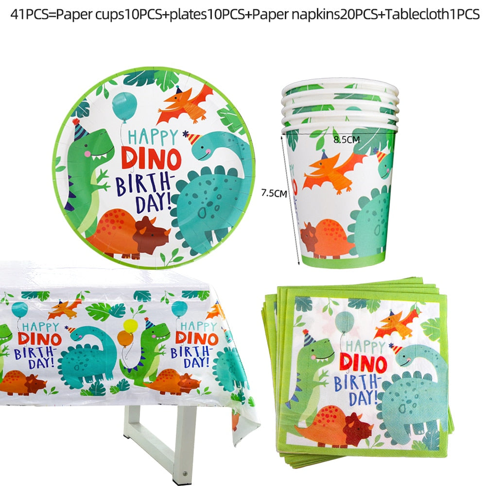 Dinosaur Disposable Tableware Set Green
