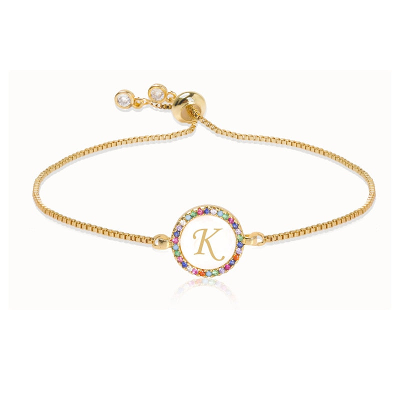 Adjustable Rainbow Zircon 26 Letter Bracelet