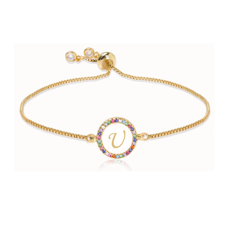 Adjustable Rainbow Zircon 26 Letter Bracelet