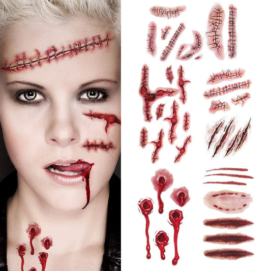 6pieces Halloween Bloody Wound Tattoo Stickers