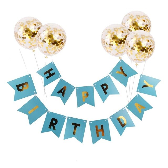 Happy Birthday Letter Banner Rose Gold Confetti Balloons