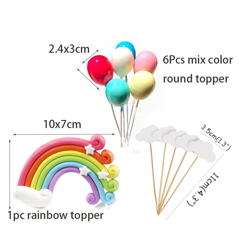 Rainbow multi color cloud cupcake topper