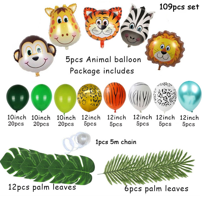 Palm Leaf Animal Balloons Garland Arch Kit Jungle