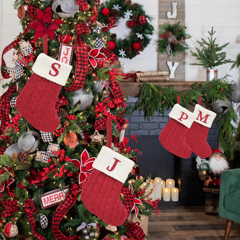 Christmas Socks Red Snowflake Alphabet Letters