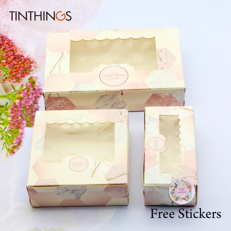Paper Gift Box With Window Pink Marble Packaging