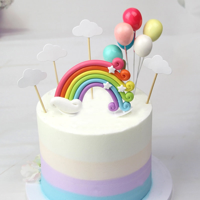 Rainbow Cake Toppers Unicorn Cloud Balloon Cake Flags