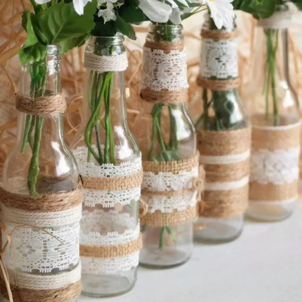 Jute Burlap Rolls Hessian Ribbon With White Lace