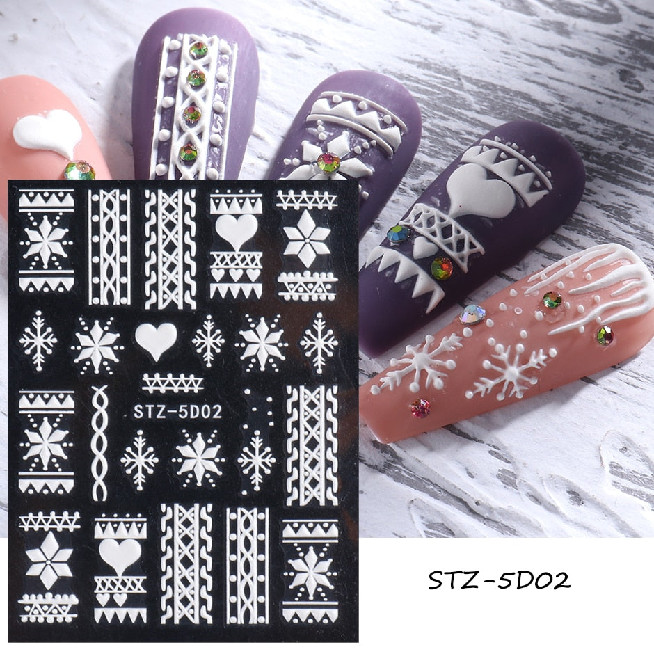 5D White Snowflakes Embossed Sticker Christmas