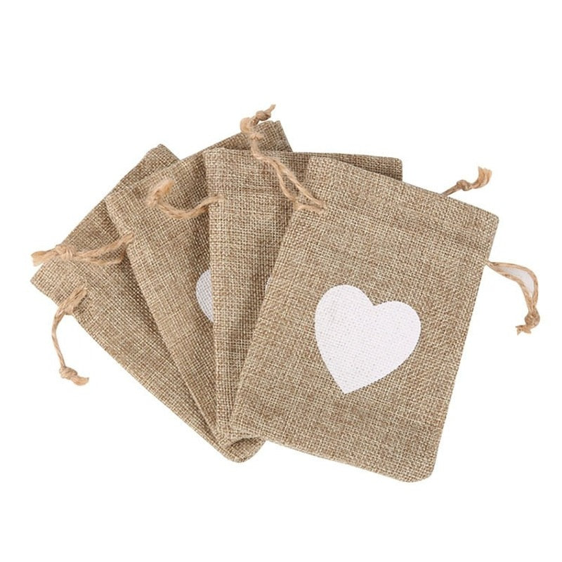Double Love Drawstring Linen Bag Gift Wrapping