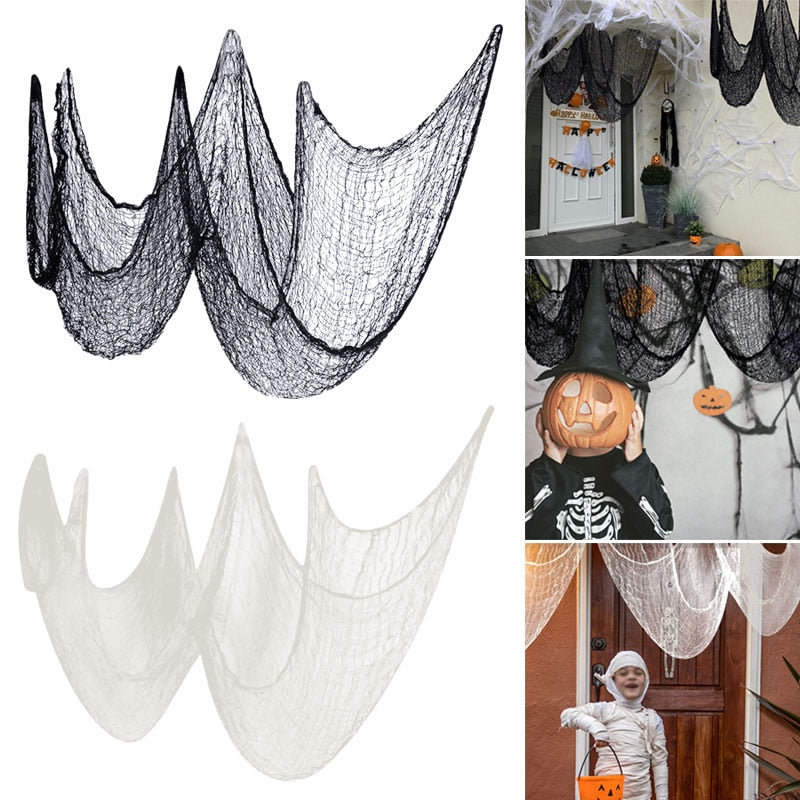 Giant Spider Web Halloween White Black Stretch