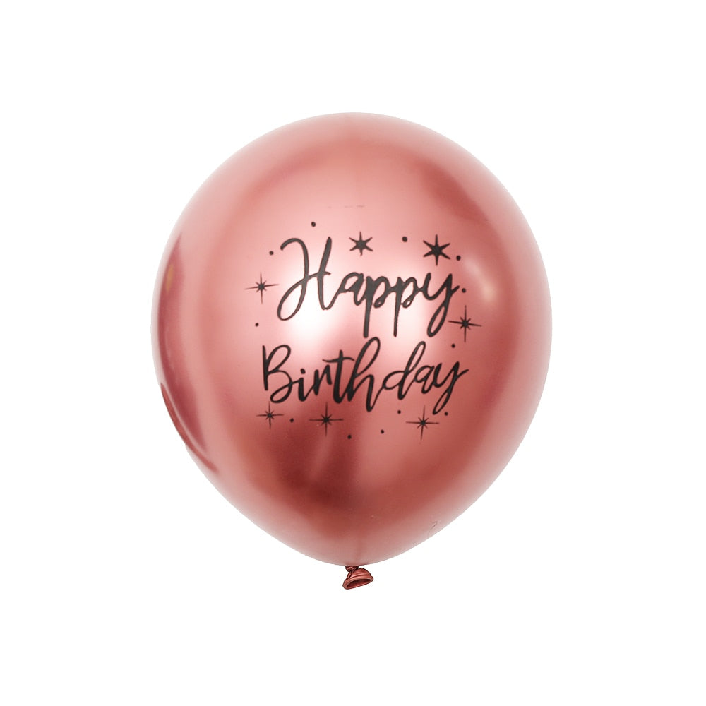 Chrome metallic latex balloons happy birthday printed