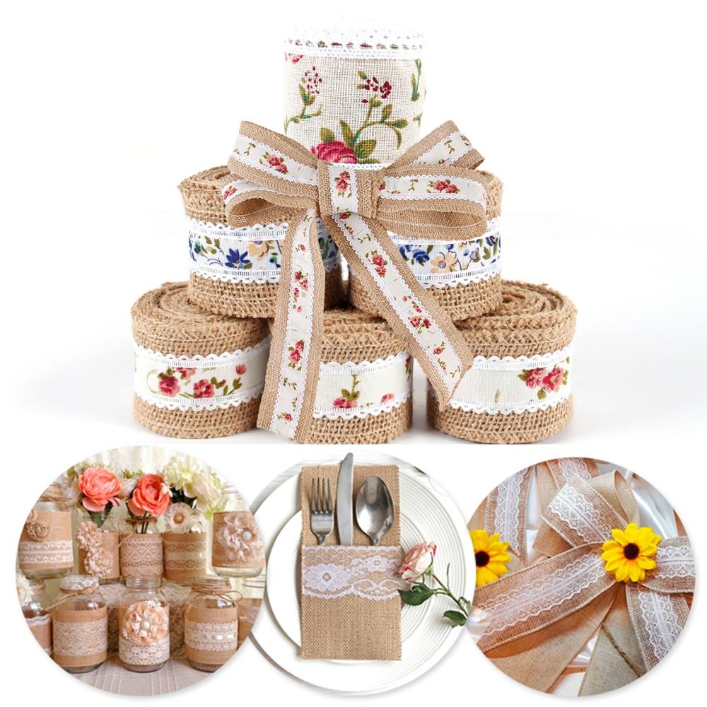 Jute Burlap Rolls Hessian Ribbon With White Lace