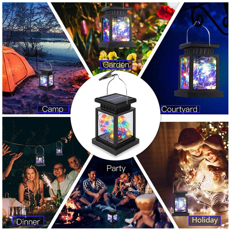 Solar LED Lights Outdoors Floor Lanterns Powered Candle Indoor Hanging  Lamp