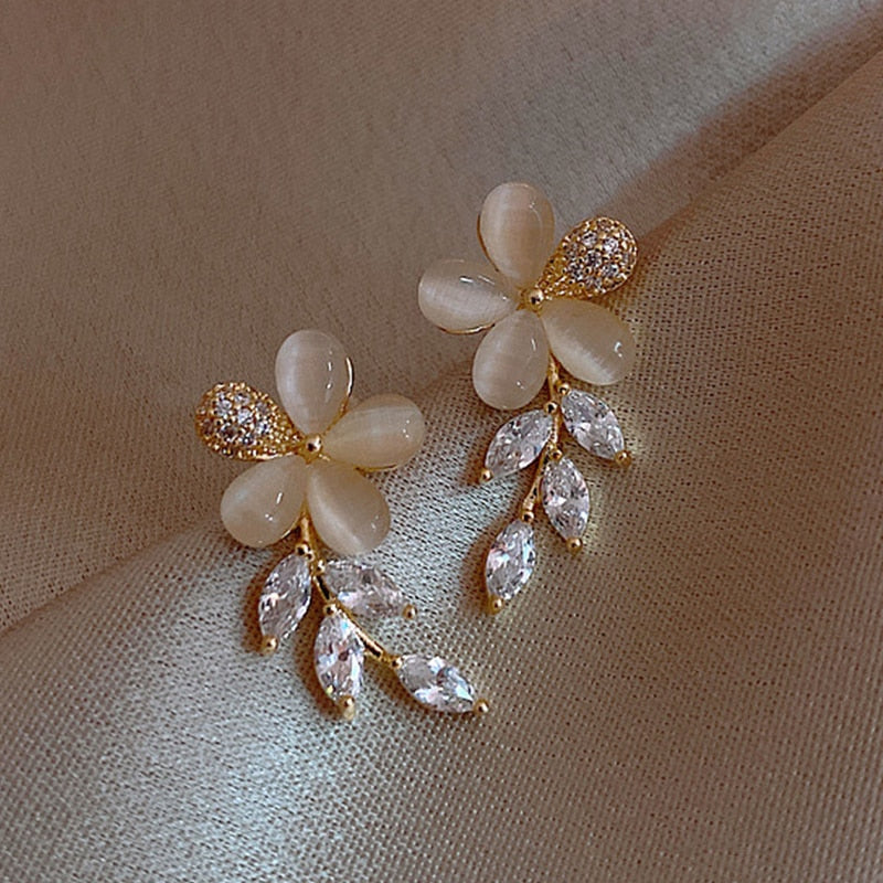Flower Zircon Stud Earrings Christmas Jewelry Gifts