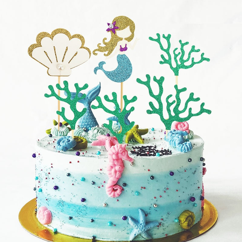1 Set Mermaid Party Happy Birthday Cake Toppers