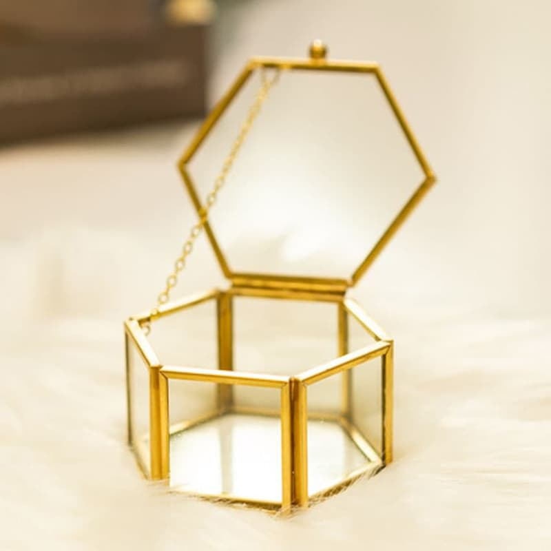 Custom Hexagonal Glass Ring Box Geometrical