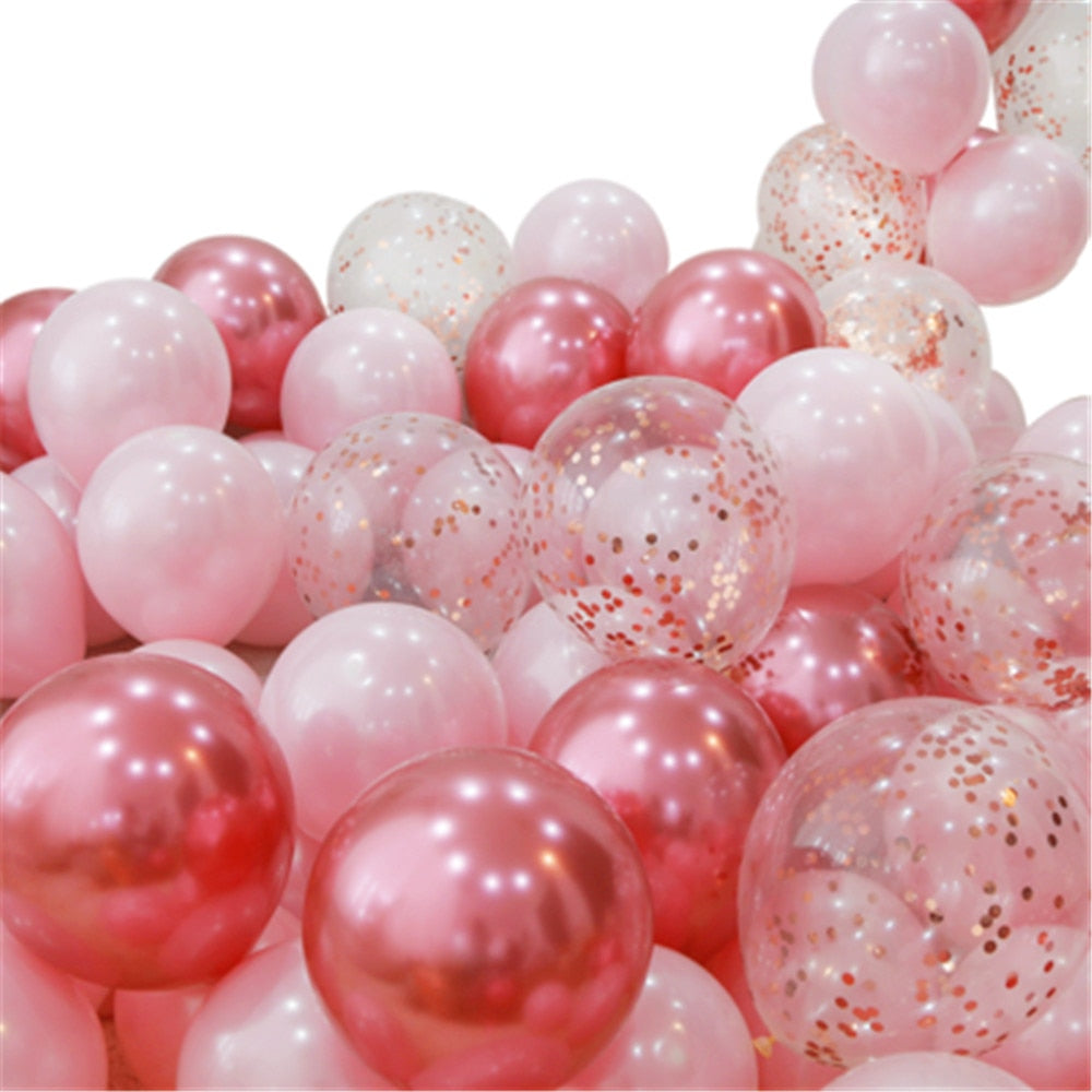 Pink Silver Confetti balloons Set Chrome metallic