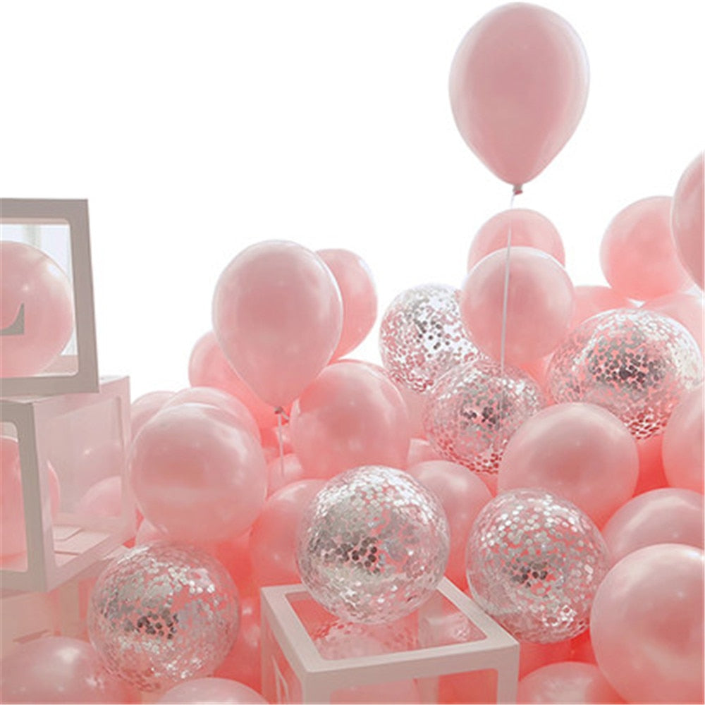 Pink Silver Confetti balloons Set Chrome metallic