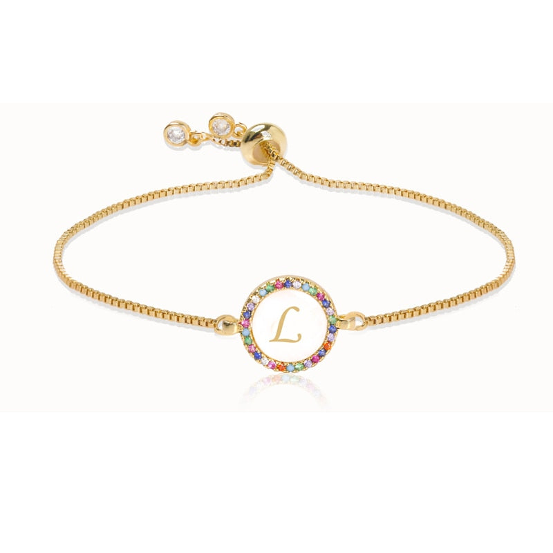 Adjustable Rainbow Zircon 26 Letter Bracelet