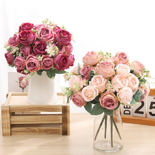 Artificial 7 Head Fake Plant Flowers Persian Rose Bouquet