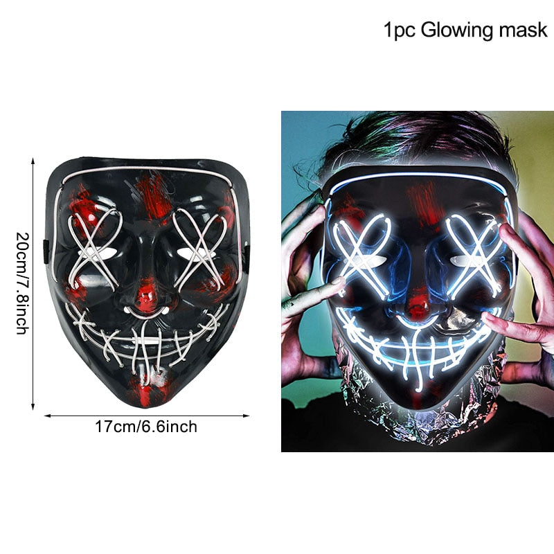 LED Halloween Mask Luminous Glow In The Dark Mascaras