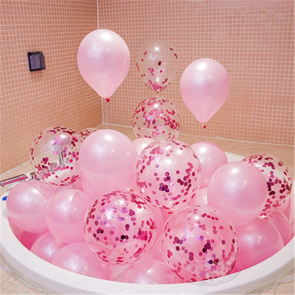 Pink Silver Confetti balloons Set Chrome metallic