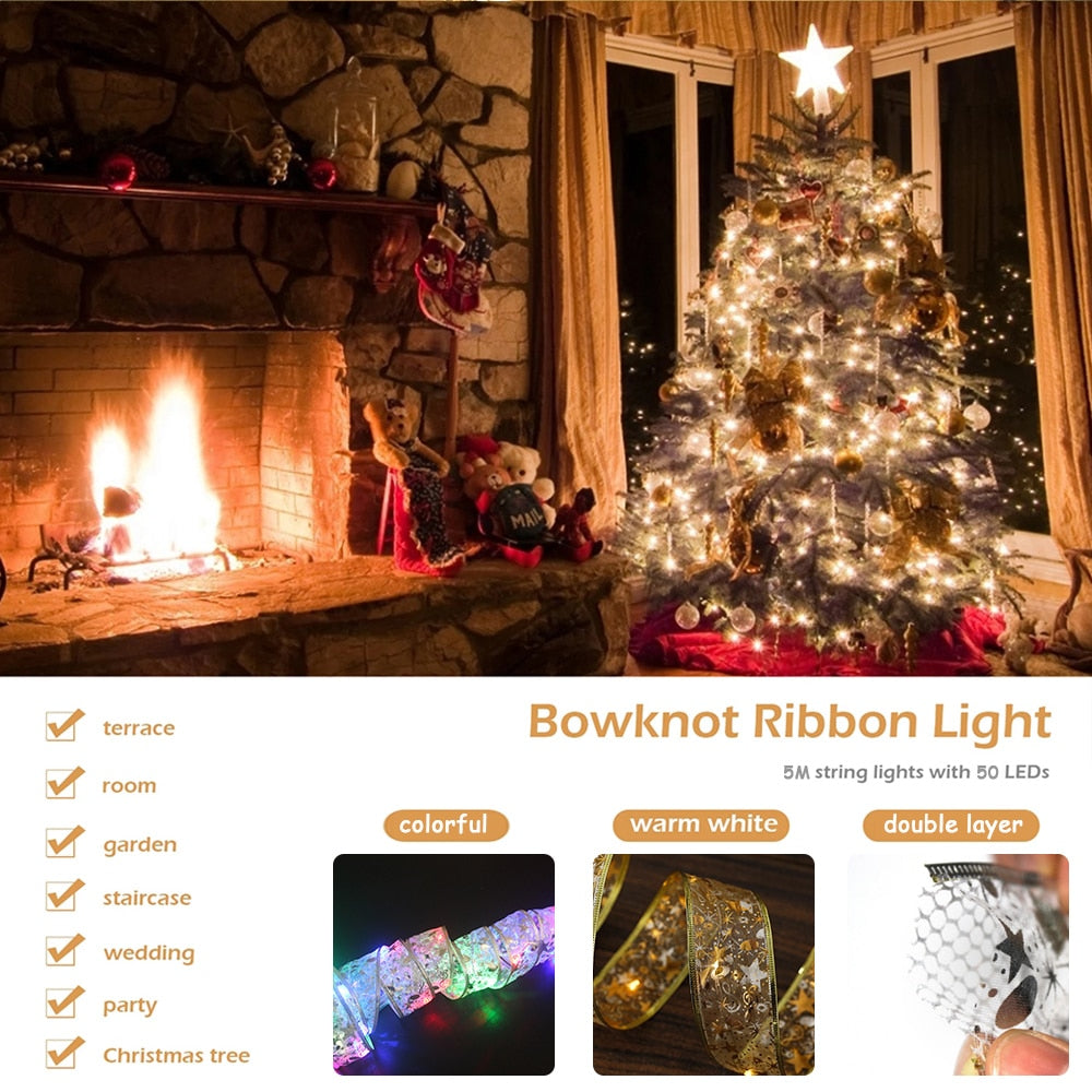 Christmas Ribbon Bows With LED Christmas Tree