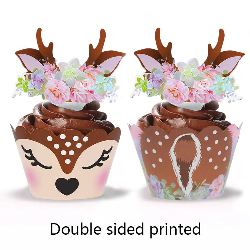 Cartoon Sika Deer Cupcake Wrapper Antlers