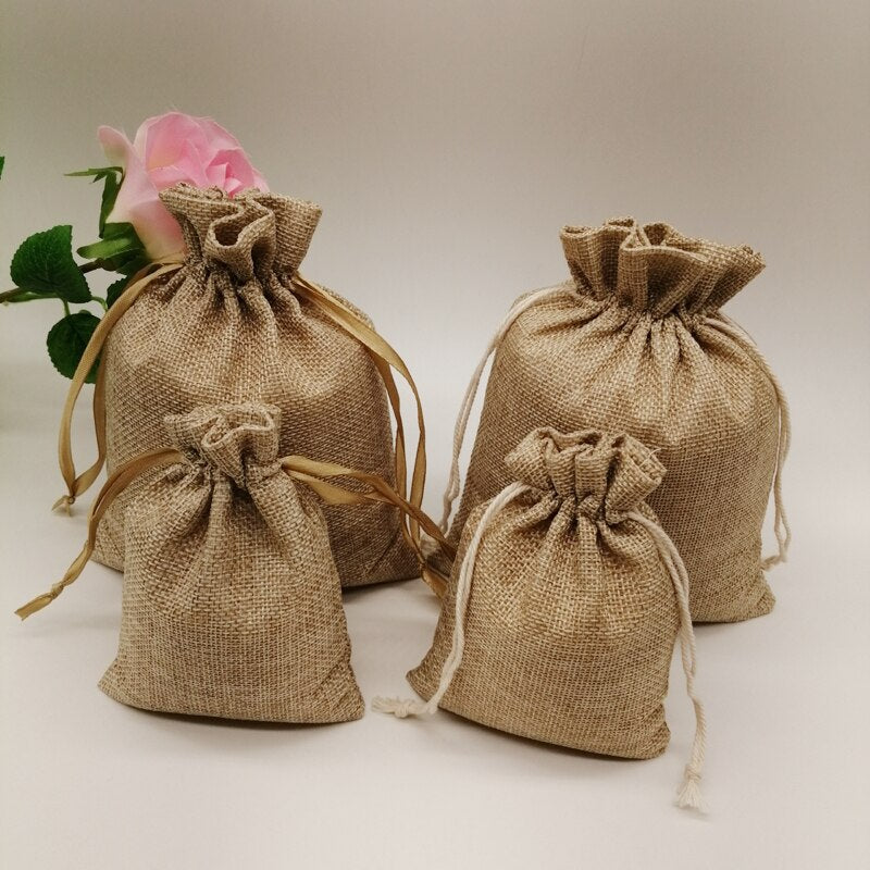 Natural Linen Burlap Bag Jute Gift Bag Drawstring