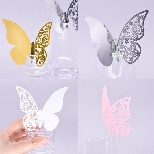 Gold Silver Pink White Shiny Butterfly Name Cards