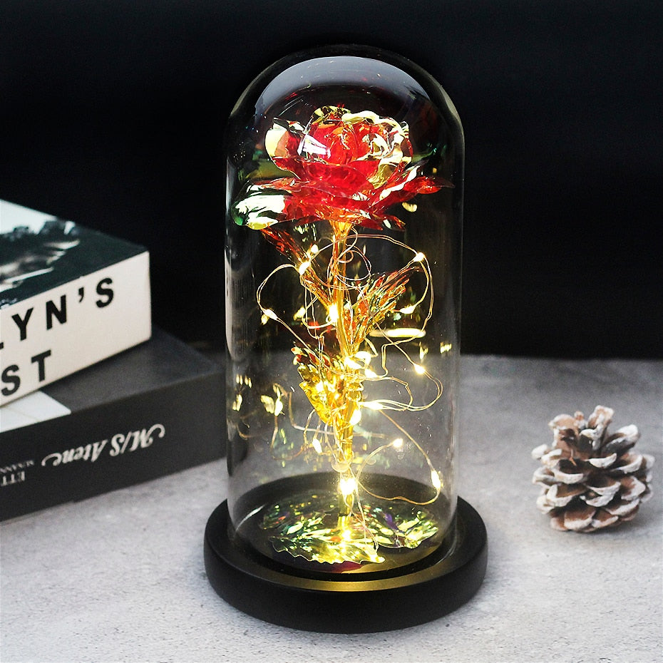 Beauty And The Beast Rose Rose In LED Glass Dome