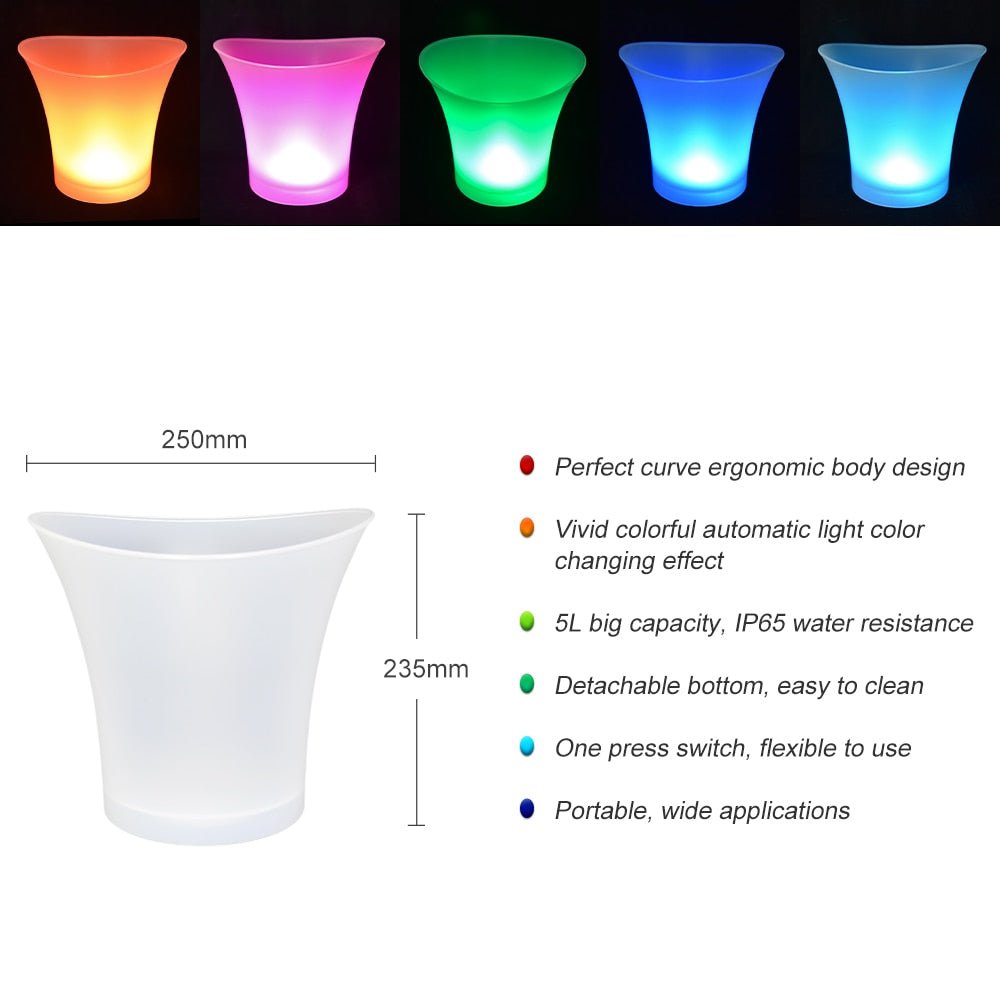 6 Colors LED Ice Bucket Light Up Champagne Beer Bucket Holder Bars