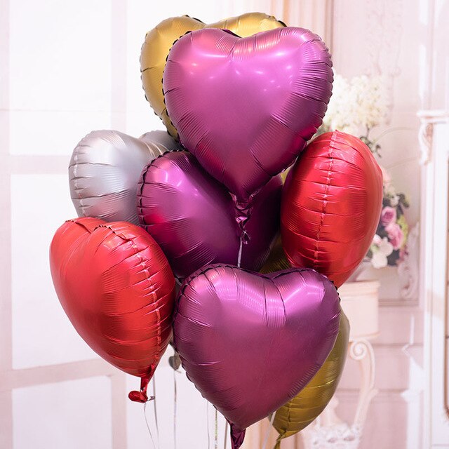 Gold Silver Red Heart Love Balloon Pure Color Foil Helium