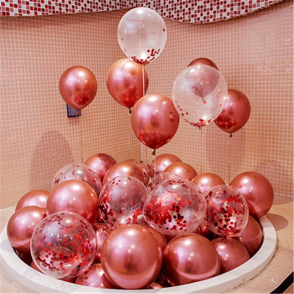 Pink Silver Confetti balloons Set Chrome metallic