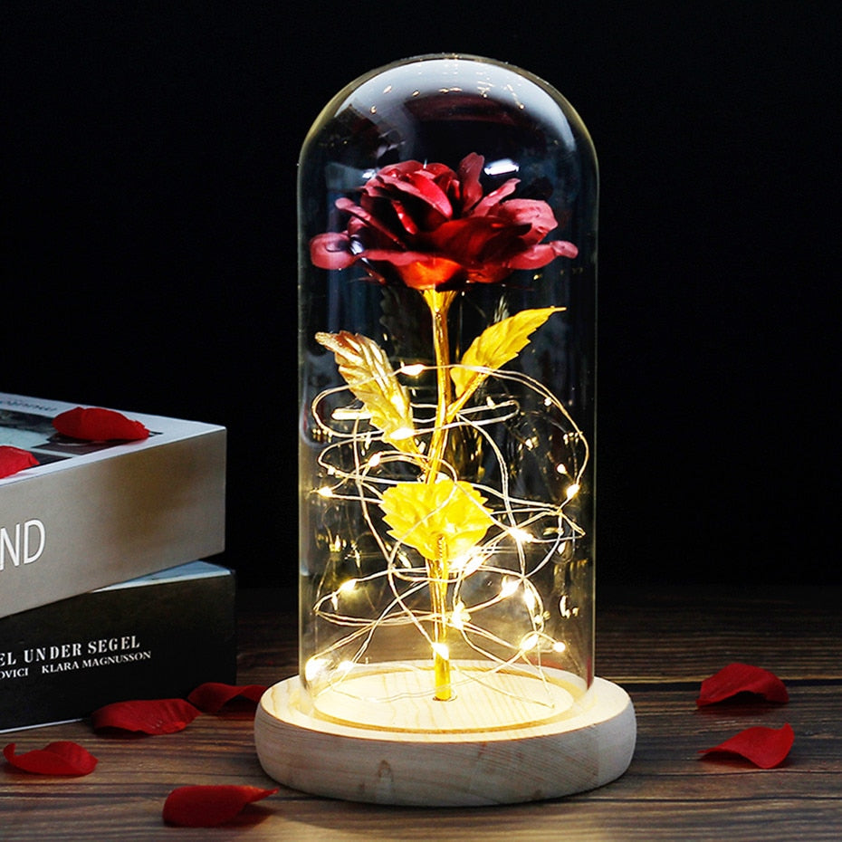 Beauty And The Beast Rose Rose In LED Glass Dome