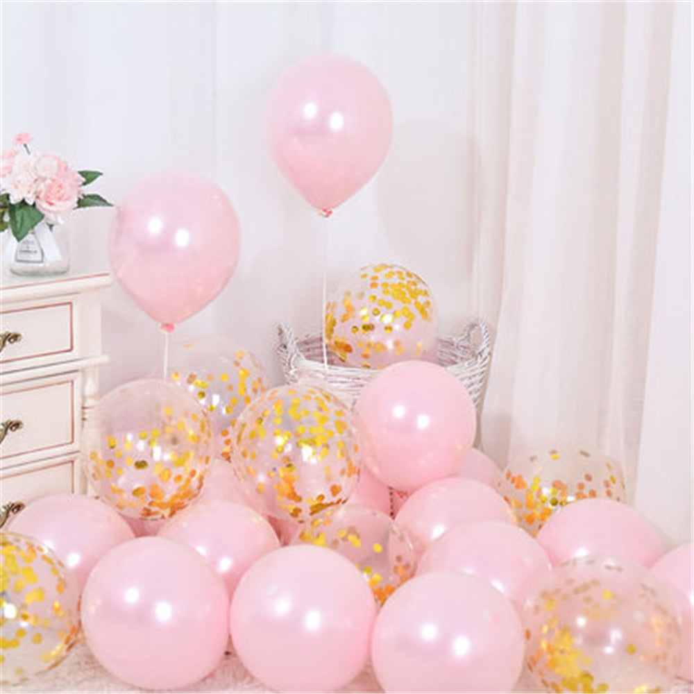 Pink Silver Confetti balloons Set Chrome metallic