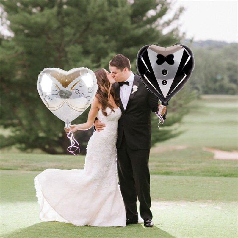 Set Bride and Groom Romantic Foil Heart Balloons