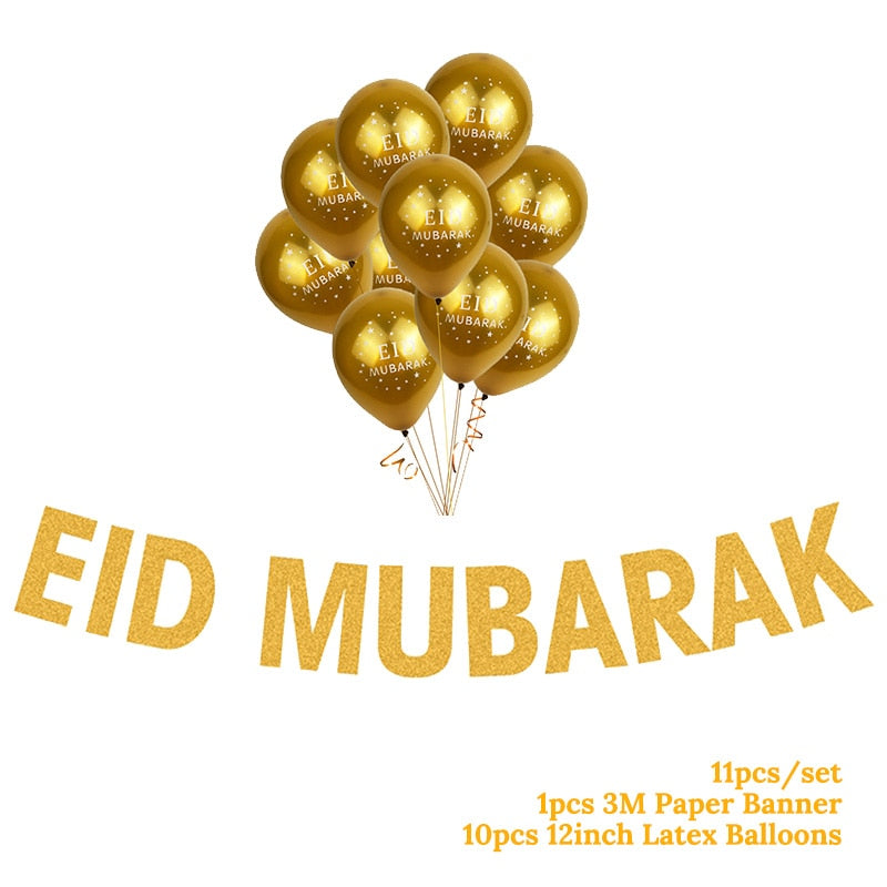 Eid Mubarak Banner Bunting Balloons  Decoration