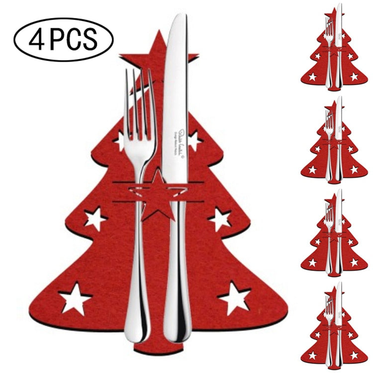Xmas Cutlery Bag Pocket Christmas Tree Stars