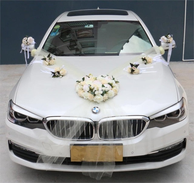 Artificial Flower Wedding Car Decor Kit Silk Fake Rose