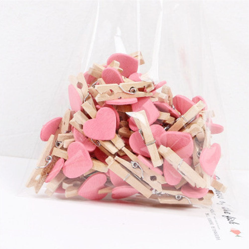 Red Heart Love Wooden Clothes Photo Paper Peg