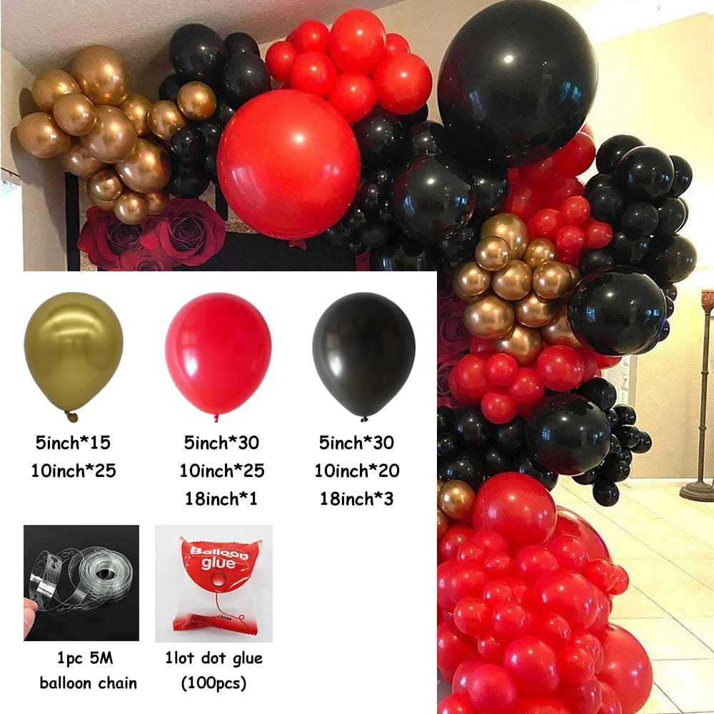 Metallic Gold Red Black Balloon Arch Garland Kit
