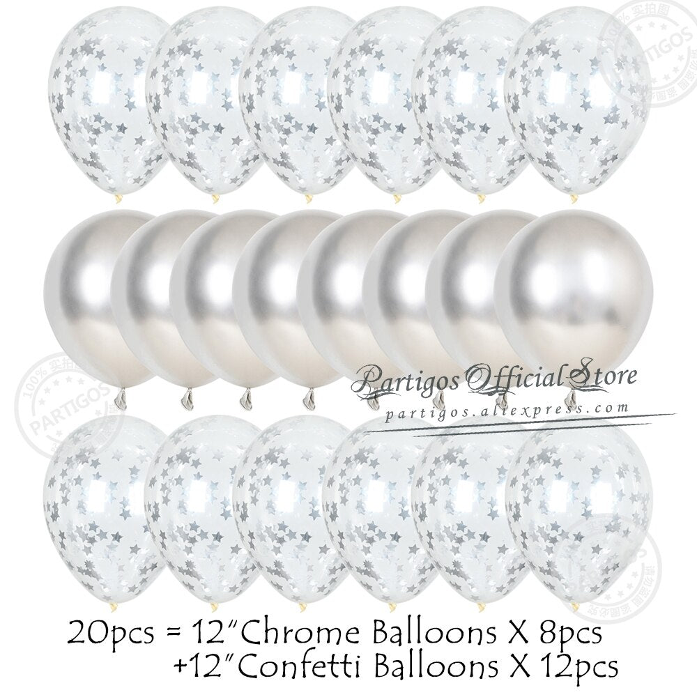 Metal Chrome Latex Balloons Mix Confetti Globos