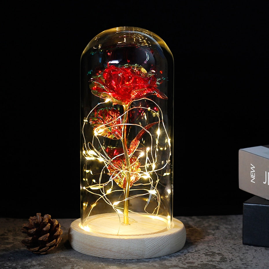 Beauty And The Beast Rose Rose In LED Glass Dome