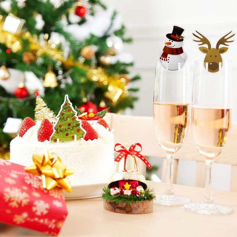Wine Cup Card Christmas Decor Santa Hat Glass Decor Xmas Tree Snowman